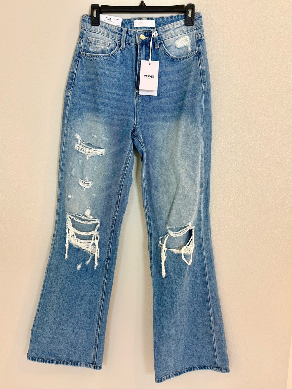 Vervet Women's Blue Distressed Wide-Leg Jeans